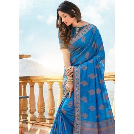 Hellbia dark blue soft cotton silk weaving saree with zari work