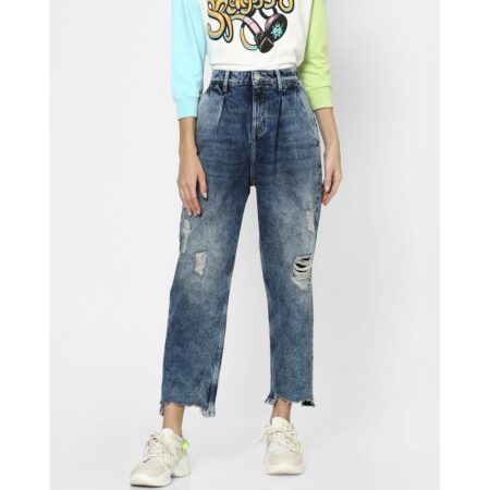 Hellbia blue high rise slouch fit distressed jeans