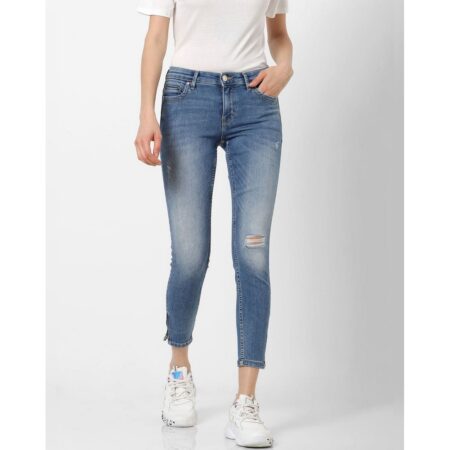 Hellbia blue mid rise zip detail skinny fit jeans